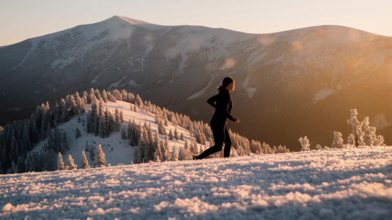 A woman jogging on a winter day