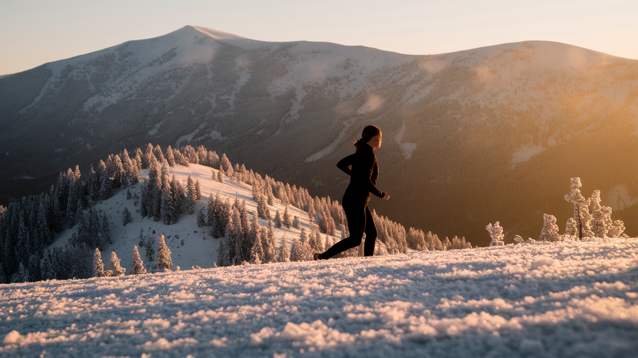 A woman jogging on a winter day