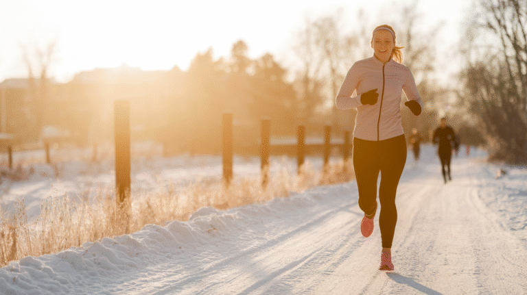 A woman running on snow